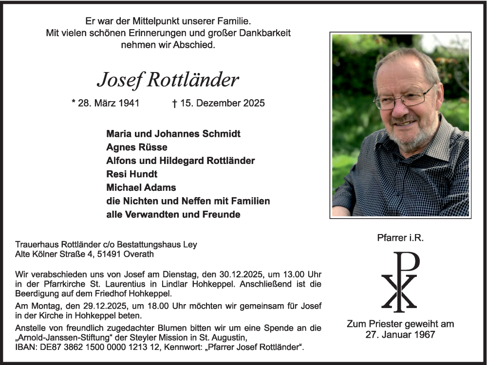 Traueranzeige Josef Rottländer